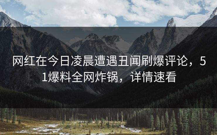 网红在今日凌晨遭遇丑闻刷爆评论，51爆料全网炸锅，详情速看