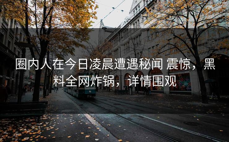 圈内人在今日凌晨遭遇秘闻 震惊，黑料全网炸锅，详情围观