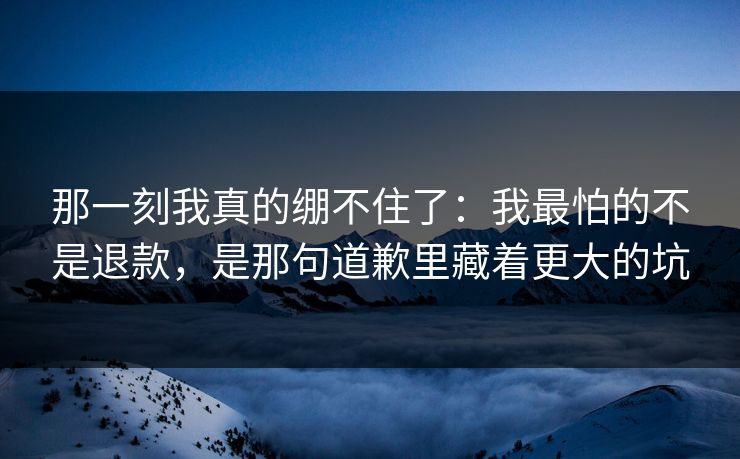 那一刻我真的绷不住了：我最怕的不是退款，是那句道歉里藏着更大的坑