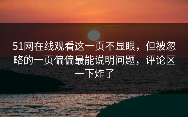 51网在线观看这一页不显眼，但被忽略的一页偏偏最能说明问题，评论区一下炸了